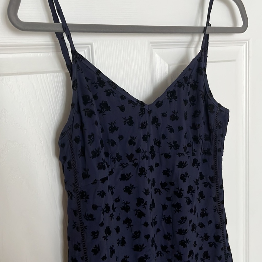 Aritzia Navy Blue Mini Dress with Black Floral Print